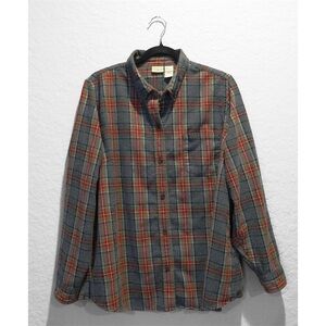 L.L. Bean Scotch Plaid Flannel Men’s XL Gray Red Green Buttons Outdoor Classic